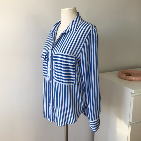 H&M Blue White Striped Button Down Blouse - Picture 2 of 7